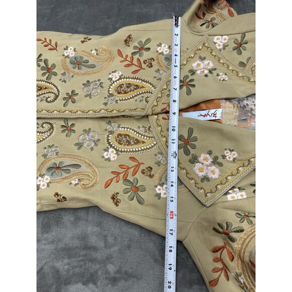 Biya Johnny Was 100% Silk Embroidered Western Boho Duster Coat Beige XS - Picture 12 of 16